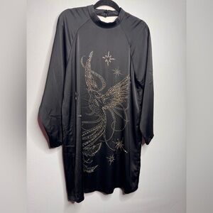 H&M Black Long Sleeve Dress with Gold Embellished Phoenix